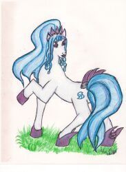  blue_hair crayon_(artwork) equid equine graphite_(artwork) hair hi_res horse long_hair mammal mixed_media pencil_(artwork) pony thread_paint traditional_media_(artwork) unokitsune 