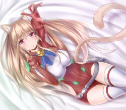  animal_ears asobi_ni_iku_yo! bell belt blush breasts cat_ears cat_tail commentary_request eris_(asobi_ni_iku_yo!) female gloves jingle_bell large_breasts leotard long_hair looking_at_viewer open_mouth orange_hair red_eyes red_leotard solo tail thighhighs white_thighhighs wingheart 