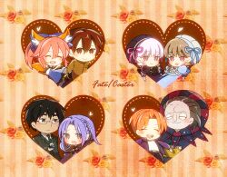  4boys 4girls ^_^ alice_(fate) animal_ears bad_id bad_pixiv_id black_hair blue_eyes blue_hair brown_hair chibi closed_eyes crossover fate/extra fate/stay_night fate/zero fate_(series) fox_ears fox_girl fox_tail gilles_de_rais_(caster)_(fate) glasses grey_hair hat kishinami_hakuno_(male) kuzuki_souichirou medea_(fate) multiple_boys multiple_girls name_connection nursery_rhyme_(fate) orange_hair pink_hair pointy_ears purple_eyes sbms2o1o school_uniform tail tamamo_(fate) tamamo_no_mae_(fate/extra) tsukumihara_academy_uniform_(fate/extra) twintails white_hair 