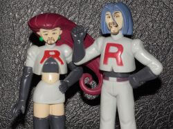  beard clothing ear_piercing facial_hair female hair human james_(disambiguation) jesse_(disambiguation) male mammal nintendo piercing pokemon purple_hair red_hair team_rocket the_truth unknown_artist 