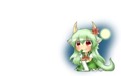  animal_ears blush chibi green_hair kamishirasawa_keine moon rebecca_(naononakukoroni) red_eyes tail touhou white 