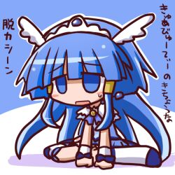  aoki_reika blue_eyes blue_hair blue_theme blush_stickers chibi commentary_request cure_beauty female hair_tubes ikkyuu long_hair open_mouth precure sitting smile_precure solo sweat wariza 