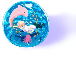  1boy bad_id bad_pixiv_id blonde_hair blue_eyes bubble curry_gohan dolphin fish haru_(tsuritama) in_bubble male_focus octopus solo tsuritama 