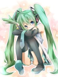  colorized commentary_request female fira_yuki hatsune_miku headphones long_hair looking_at_viewer panties sitting skirt smile solo takase_muh twintails underwear very_long_hair vocaloid 