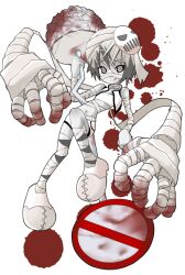  bandage blood full_body gray_eyes gray_hair grey_eyes grey_hair mukai_keiichirou multi_arm multi_limb multiple_arms mummy original sign tongue 