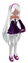  3d dark_skin female female full_body long_hair mikumikudance simple_background solo very_long_hair vocaloid white_background white_hair yamine_aku 