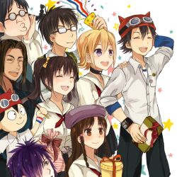  4girls 5boys agata_saaya black_hair blonde_hair blue_eyes braid braids brown_hair chocker choker closed_eyes dante_(sket_dance) date_kiyoshi fujisaki_yuusuke gift glasses goggles hair_over_one_eye long_hair multiple_boys multiple_girls onizuka_hime pocky presents purple_hair ribbon rolled_up_sleeves saotome_roman school_uniform short_hair sket_dance sleeves_rolled_up takemitsu_shinzo twintails uniform usui_kazuyoshi wristband yabasawa_moe 