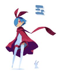  blue_hair cape cosplay disgaea female hair_over_one_eye harada_takehito journey lowres no_arms original parody pleinair rabbit red_eyes red_scarf scarf short_hair thighhighs traveler_(journey) traveler_(journey)_(cosplay) usagi-san very_short_hair 