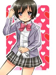  1boy bad_id bad_pixiv_id blush crossdressing fork haiyore!_nyaruko-san harugamitsu holding holding_fork male_focus plaid plaid_skirt pleated_skirt ribbon school_uniform skirt solo yasaka_mahiro 