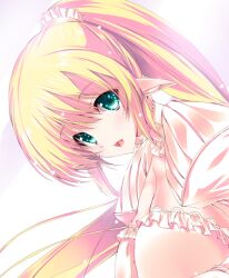  aqua_eyes bad_id bad_pixiv_id blonde_hair copyright_request elf female long_hair looking_at_viewer noto_kurumi open_mouth pointy_ears ponytail portrait solo 