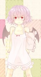  :t ajiriko bad_id bad_pixiv_id banned_artist bat_wings nightgown no_hat no_headwear pillow pout remilia_scarlet solo touhou wings 