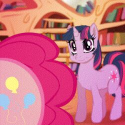  1:1 animated balloon blush buttercup_saiyan cutie_mark equid equine female friendship_is_magic hair hasbro horn horse inflatable low_res mammal multicolored_hair my_little_pony mythological_creature mythological_equine mythology pink_hair pinkie_pie_(mlp) pony purple_eyes purple_hair romantic romantic_ambiance romantic_couple twilight_sparkle_(mlp) two_tone_hair unicorn 