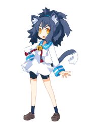  animal_ears b bell bike_shorts black_hair cat_ears cat_tail disgaea female female lack_hair makai_senki_disgaea_3 oerba_yun_fang open_mouth ruchiru_(disgaea) sai_(bankoru) school_uniform solo tail white_background yellow_eyes 