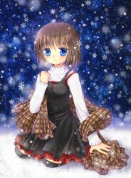  bad_id bad_pixiv_id blue_eyes brown_hair commentary_request female hinokami_sakura kanon misaka_shiori photoshop_(medium) shawl short_hair snowflakes solo thighhighs 