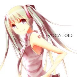  bad_id bad_pixiv_id female green_hair hatsune_miku kukiha long_hair necktie simple_background smile solo twintails vocaloid white_background 