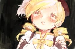  bad_drawr_id bad_id bad_link blonde_hair bow drill_hair female fingerless_gloves gloves hat mahou_shoujo_madoka_magica mahou_shoujo_madoka_magica_(anime) no+bi= oekaki solo tears tomoe_mami tomoe_mami_(magical_girl) twin_drills twintails yellow_eyes 