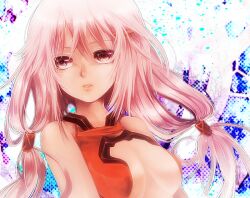  bad_id bad_pixiv_id bare_shoulders breasts center_opening female guilty_crown lips long_hair medium_breasts mofuaki pink_eyes solo twintails upper_body yuzuriha_inori 