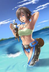  armor armpit armpits barrel blue_eyes brown_hair capcom deep_rising female highres jewelry midriff monster monster_hunter necklace piscine_(armor) shadow thor_(deep_rising) water you_gonna_get_raped 