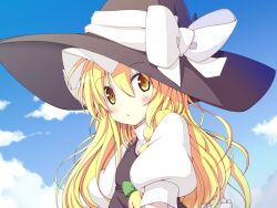  bad_id bad_pixiv_id blonde_hair blush bow braid female hairbow hat kirisame_marisa long_hair shefu solo touhou witch_hat yellow_eyes 