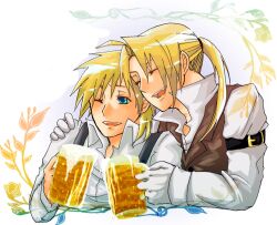  2boys alcohol alphonse_heiderich bad_id bad_pixiv_id beer blonde_hair blue_eyes conqueror_of_shambala edward_elric fullmetal_alchemist meeen29 multiple_boys 