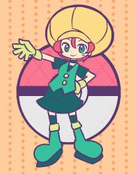  artist_request boots choker dress female female full_body gloves green_eyes hat langley_(pokemon) lowres parody pink_hair poke_ball pokeball pokemon pokemon_(anime) polka_dot polka_dot_background puyopuyo puyopuyo_fever solo vest 