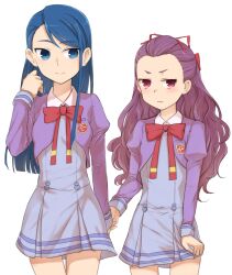  2girls bad_id bad_pixiv_id blue_eyes blue_hair l&#039;ecole_des_cinq_lumieres_school_uniform long_hair looking_at_viewer milk_(yes!_precure_5) mimino_kurumi minatsuki_randoseru minazuki_karen multiple_girls precure purple_hair purple_skirt red_eyes school_uniform simple_background skirt smile white_background yes!_precure_5 yes!_precure_5_gogo! 