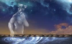  5_fingers anthro cloud conditional_dnp fingers ghost humanoid_hands looking_aside male nude outside side_view sky solo spirit star starry_sky tojo_the_thief wallpaper water 