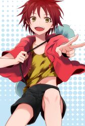  :d bad_id bad_pixiv_id banned_artist harano male_focus navel open_mouth red_hair shorts smile solo tennis_no_ouji-sama tooyama_kintarou v vest yellow_eyes 