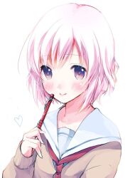  blush commentary_request female heart holding mechanical_pencil original pencil pink_eyes pink_hair sana_(unyata) school_uniform smile solo upper_body white_background 