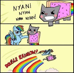  domestic_cat double_rainbow english_text equid equine felid feline felis female food friendship_is_magic hasbro horse low_res mammal meme my_little_pony mythological_creature mythological_equine mythology nyan_cat pegasus pony pop-tarts rainbow rainbow_dash_(mlp) text wings 