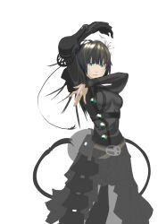  aq_interactive armor belt black_hair breasts dress female flower gloves highres jacket long_hair manamia mistwalker nintendo the_last_story weapon whip 