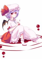  bat_wings blush commentary_request coo_(coonekocoo) female fingers_together hat highres index_fingers_together light_purple_hair no_shoes red_eyes remilia_scarlet skirt skirt_set solo touhou wings 