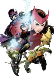  4boys agathe avengers boots brown_hair character_request female flying glasses green_skin headband helmet hukling hulkling magneto marvel multiple_boys scarf scarlet_witch white_hair wiccan wings x-men young_avengers 