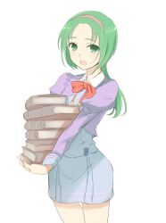  akimoto_komachi bad_id bad_pixiv_id book bow carrying female green_eyes green_hair hairband l&#039;ecole_des_cinq_lumieres_school_uniform long_hair minatsuki_randoseru ponytail precure school_uniform simple_background solo white_background yes!_precure_5 