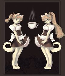  anthro beverage canid canine canis clothed clothing coffee detailed_background digital_media_(artwork) dogscribss domestic_dog duo eyewear female fur glasses hair hi_res long_hair looking_at_viewer maid_uniform male mammal mem nen nendoggo pomeranian smile spitz uniform 