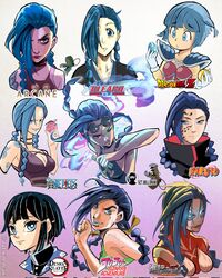  a2t_will_draw akatsuki_uniform alternate_costume araki_hirohiko_(style) arcane:_league_of_legends arcane_jinx arm_tattoo artist_name bare_shoulders black_hair bleach bow braid breasts choker cloud_print cloud_tattoo copyright_name crystal curse_seal dragon_ball dragon_ball_(object) dragon_ball_z english_commentary english_text explosive facial_mark facial_tattoo female female_titan flare flat_chest frown fusion gloves glowing glowing_eyes goggles goggles_on_head gotouge_koyoharu_(style) grenade hair_over_one_eye hairbow highres holding isayama_hajime_(style) japanese_clothes jinx_(league_of_legends) jojo_no_kimyou_na_bouken kimetsu_no_yaiba kimono kishimoto_masashi_(style) kubo_tite_(style) league_of_legends long_hair looking_at_viewer medium_breasts multiple_drawing_challenge multiple_style_parody multiple_views nail_polish naruto_(series) oda_eiichirou_(style) one_piece parody purple_hair saiyan_armor shihakusho shingeki_no_kyojin short_hair smile style_parody tattoo tearing_up titan_(shingeki_no_kyojin) toriyama_akira_(style) twin_braids twitter_username 