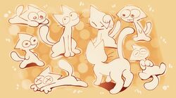  2020 anthro domestic_cat felid feline felis feral full-length_portrait fur hi_res jaquin_s male mammal mouthless multiple_images orange_theme plunky_(jaquin_s) portrait rubbing_head scratching simple_background solo toony warm_colors whiskers white_body white_fur yellow_background 