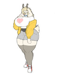  2021 3:4 allie_(marvolk) anthro big_breasts blonde_hair boss_monster_(undertale) bottomwear bovid breasts caprine clothed clothing collar female footwear fully_clothed goat hair hi_res horn huge_breasts jacket legwear mammal marvolk shirt shoes short_tail shorts sneakers solo tail thick_thighs thigh_highs topwear undertale undertale_(series) 