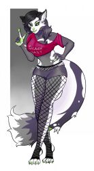  2025 4_toes 5_fingers absurd_res accessory anthro biped black_bottomwear black_clothing black_eyebrows black_hair black_hotpants black_sclera black_shorts black_tail bottomwear breasts canid canid_demon canine cheek_tuft claws clothed clothed_anthro clothed_female clothing colored crop_top demon digital_drawing_(artwork) digital_media_(artwork) dipstick_tail english_description eyebrows eyelashes facial_tuft feet female female_anthro finger_claws fingers fishnet_clothing fishnet_leggings fishnet_legwear fluffy fluffy_tail full-length_portrait fully_clothed fully_clothed_anthro fully_clothed_female fur furgonomics gesture green_claws green_eyelids green_eyes green_lips green_nose green_pawpads green_tailband grey_body grey_fur grey_markings hair hand_gesture hand_pawpads hellhound hi_res hotpants leaning leaning_forward leggings legwear lidded_eyes light lighting lips long_hair long_tail looking_at_viewer mammal markings medium_breasts meme monstergirlreality multicolored_body multicolored_fur mythological_canine mythological_creature mythology navel pawpads pointing portrait red_clothing red_crop_top red_shirt red_topwear rogues_(larathefennec) shaded shirt shorts signature simple_background solo standing stop_thinking_about_sex tail tail_accessory tail_markings tailband toe_claws toes toothy_smile topwear tuft white_background white_body white_fur white_tail white_tail_tip 