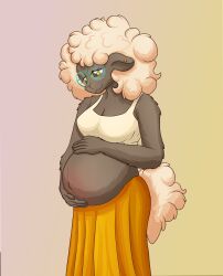  anthro belly belly_blush blush body_blush bottomwear bovid caprine clothed clothing ear_piercing ear_stud eyewear female fur glasses green_eyes green_eyewear green_glasses grey_body grey_fur hand_on_belly hand_on_own_belly hi_res humanoid_hands looking_down looking_down_at_belly looking_down_at_self mammal navel outie_navel piercing pregnant pregnant_anthro pregnant_female raised_clothing raised_shirt raised_tank_top raised_topwear rayelle_(seenty) round_glasses seenty sheep shirt simple_background skirt smile solo standing tank_top topwear trans_(lore) trans_woman_(lore) wearing_glasses white_body white_clothing white_fur white_shirt white_tank_top white_topwear yellow_background yellow_bottomwear yellow_clothing yellow_skirt 