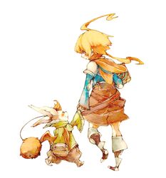  2boys ahoge blonde_hair blue_eyes commentary_request final_fantasy final_fantasy_tactics_advance luce-in-the-sky marche_radiuju montblanc moogle multiple_boys 