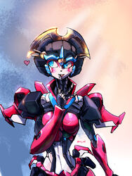  autobot blue_eyes blush breasts lipstick makeup mecha_girl robot snow transformers windblade windblade_(transformers) wings 