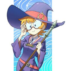  female glasses little_witch_academia lotte_yanson orange_hair solo trigger_(company) witch witch_hat 