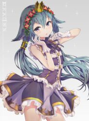  7th_dragon_(series) animal_ears blue_hair commentary_request crown female gloves haishiki head_wreath highres long_hair looking_at_viewer mini_crown momomeno_(7th_dragon) princess_(7th_dragon) purple_eyes solo twintails white_gloves 