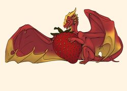  claws deanosaior deanosaior_(character) digital_media_(artwork) dragon european_mythology feral food fruit horn looking_at_viewer membrane_(anatomy) membranous_wings mythological_creature mythological_scalie mythology plant scalie simple_background smile solo strawberry tail western_dragon white_background wings 