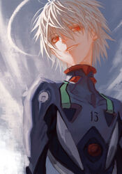  1boy commentary_request evangelion:_3.0_you_can_(not)_redo male_focus nagisa_kaworu neon_genesis_evangelion photoshop_(medium) plugsuit rebuild_of_evangelion red_eyes shaliva solo white_hair 