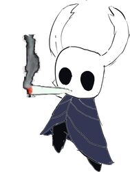  2_horns ambiguous_gender anthro arthropod black_eyes drugs hollow_knight horn insects mario_smoking_weed mrluckey ralsei_smoking_blunt solo team_cherry the_knight_(hollow_knight) vessel_(species) white_body 