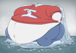  anthro bear belly belly_peeking_out beverage big_belly big_moobs blindfold blue_bottomwear blue_clothing blue_pants bottomwear cedricbrowning_(artist) clothing double_chin drinking exposed_belly fur holding_beverage holding_object huge_belly hyper hyper_belly iceberg icee icee_bear_(icee) immobile male mammal moobs morbidly_obese morbidly_obese_anthro morbidly_obese_male navel obese obese_anthro obese_male outside overweight overweight_anthro overweight_male pants red_clothing red_shirt red_topwear shirt sitting solo t-shirt topwear water white_belly white_body white_fur 