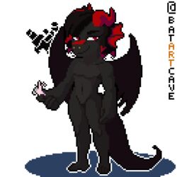  1:1 alpha_channel animated anthro batartcave black_body black_hair black_tail black_wings digital_media_(artwork) dragon full-length_portrait hair holding_object horn looking_at_viewer loop mythological_creature mythological_scalie mythology nude pixel_(artwork) pixel_animation portrait red_eyes red_horn scalie short_playtime simple_background solo tail transparent_background wings 