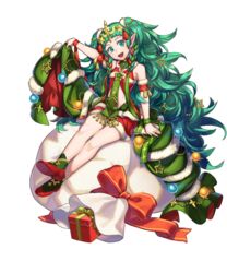  arm_support bare_shoulders box braid christmas_ornaments dress female fingernails fire_emblem fire_emblem:_three_houses fire_emblem_heroes full_body fur_trim gift gift_box green_eyes green_hair green_legwear hair_ornament hair_ribbon head_tilt highres holding long_hair looking_at_viewer maiponpon non-web_source official_art open_mouth pointy_ears red_dress red_footwear ribbon ribbon_braid sack shoes short_dress side_braid sitting sleeveless smile solo sothis_(fire_emblem) sothis_(winter)_(fire_emblem) tiara tied_hair transparent_background very_long_hair 